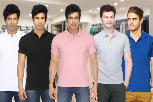 5.0⭐⭐⭐⭐⭐ Poly Matte Solid Half Sleeves Mens Polo T-Shirt Pack Of 5