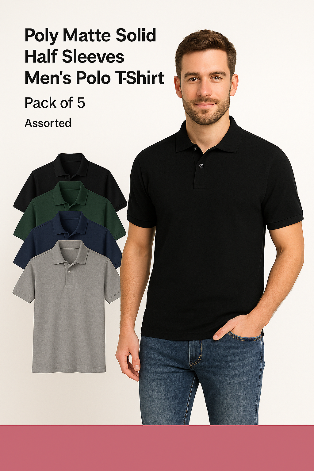 5.0⭐⭐⭐⭐⭐ Poly Matte Solid Half Sleeves Mens Polo T-Shirt Pack Of 5