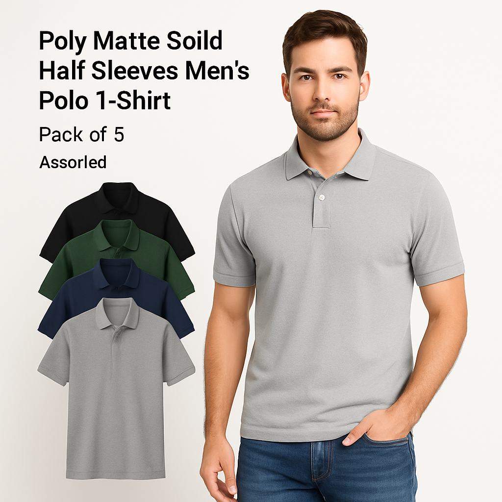 5.0⭐⭐⭐⭐⭐ Poly Matte Solid Half Sleeves Mens Polo T-Shirt Pack Of 5