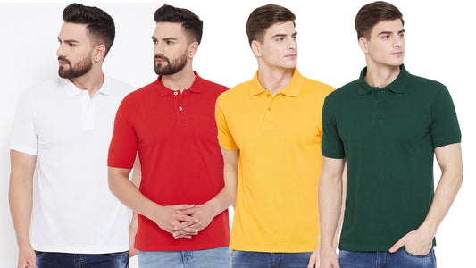 5.0⭐⭐⭐⭐⭐Cotton Blend Solid Half Sleeves Mens Polo Neck T-Shirt (Pack of 4)