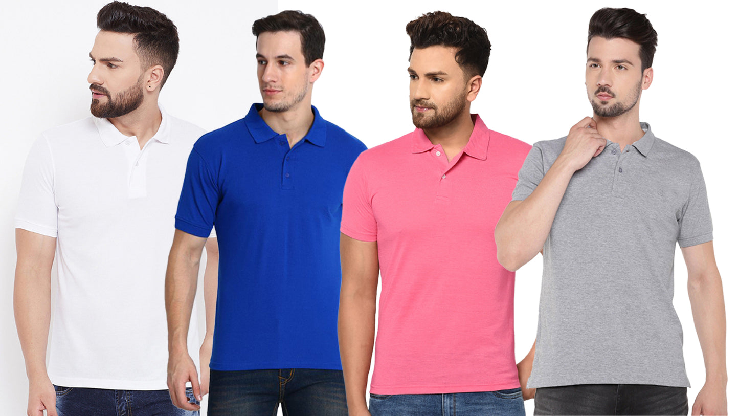 5.0⭐⭐⭐⭐⭐ Cotton Blend Solid Half Sleeves Mens Polo Neck T-Shirt (Pack of 4)