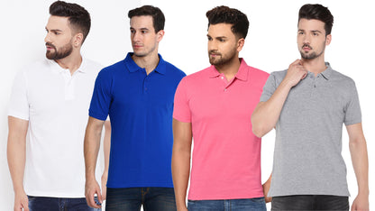 5.0⭐⭐⭐⭐⭐ Cotton Blend Solid Half Sleeves Mens Polo Neck T-Shirt (Pack of 4)