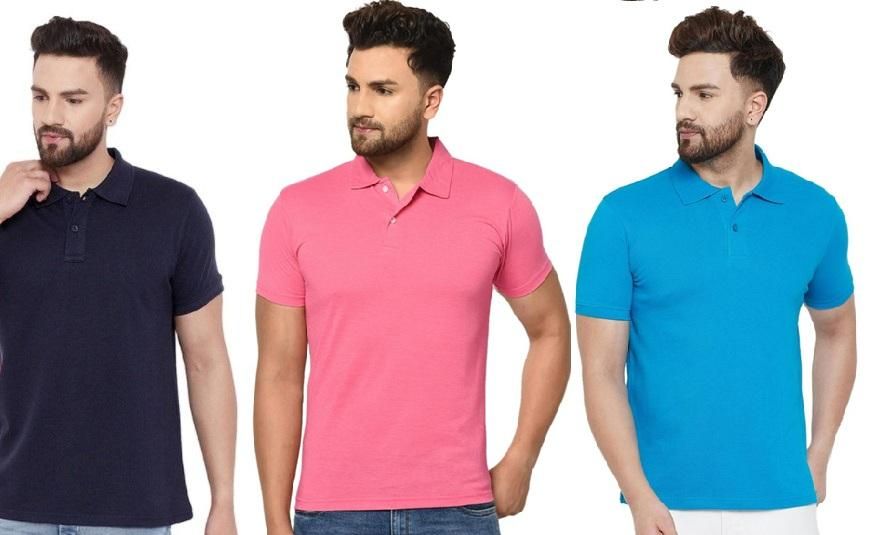 4.9 ⭐⭐⭐⭐Cotton Matty Solid Half Sleeves Men's Polo Neck T-Shirt Pack Of 3
