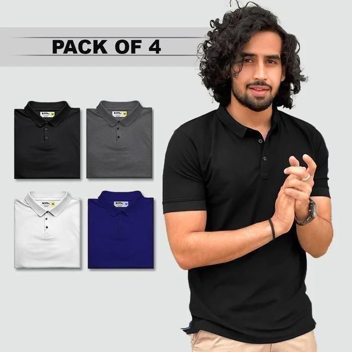 4.9 ⭐⭐⭐⭐Poly Matte Solid Half Sleeves Mens Polo T-Shirt Pack Of 4