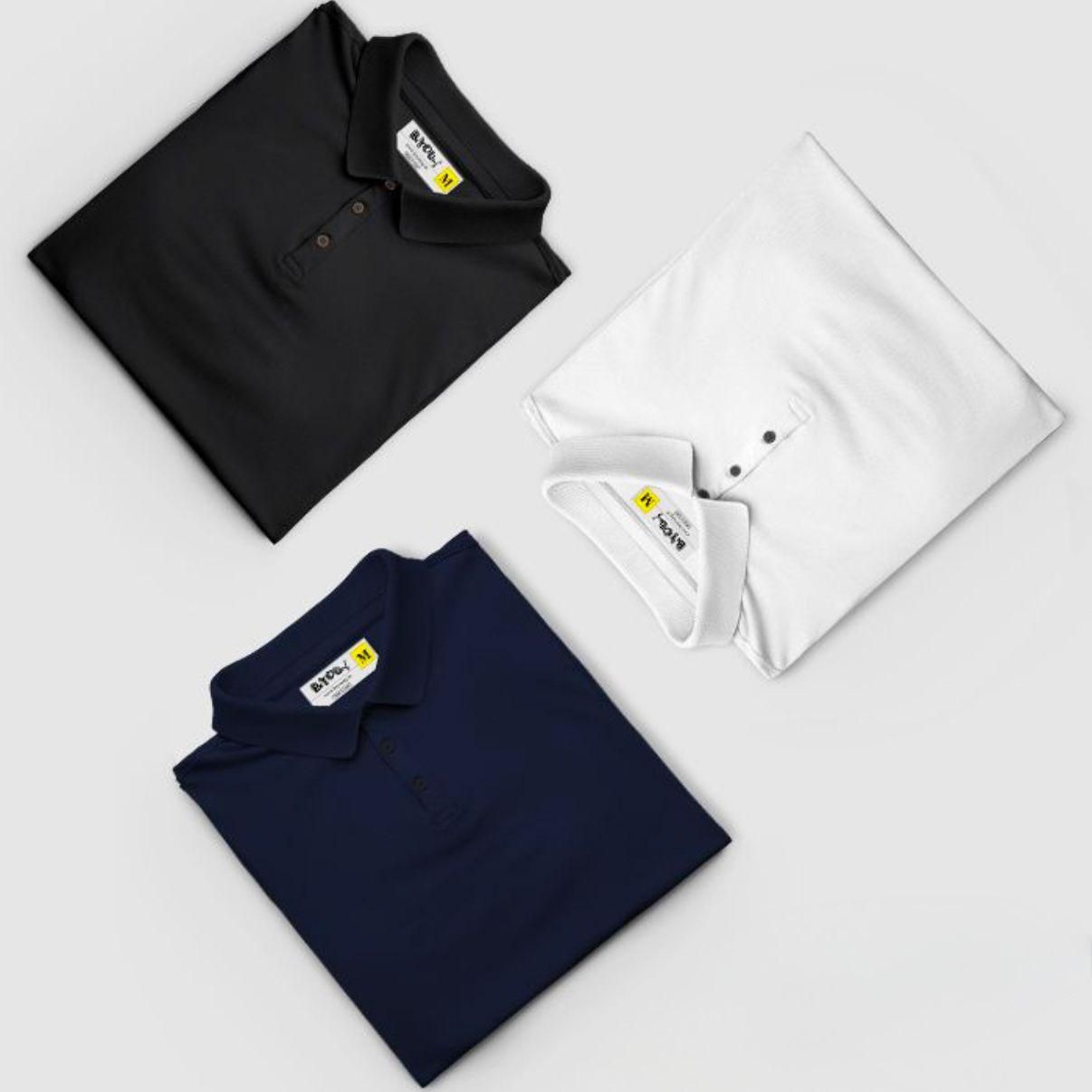 4.9 ⭐⭐⭐⭐⭐ Poly Cotton Solid Half Sleeves Mens Polo T-shirt (Pack of 3)